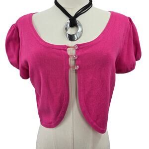 Cato Womens Vtg Y2K Coquette Bling Ballet Pink Knit Short Sleeve Cropped Shrug S